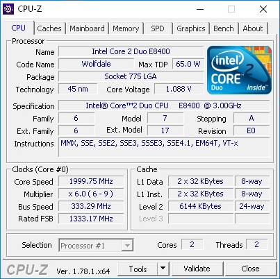 CPU-Z E8400 3GHz